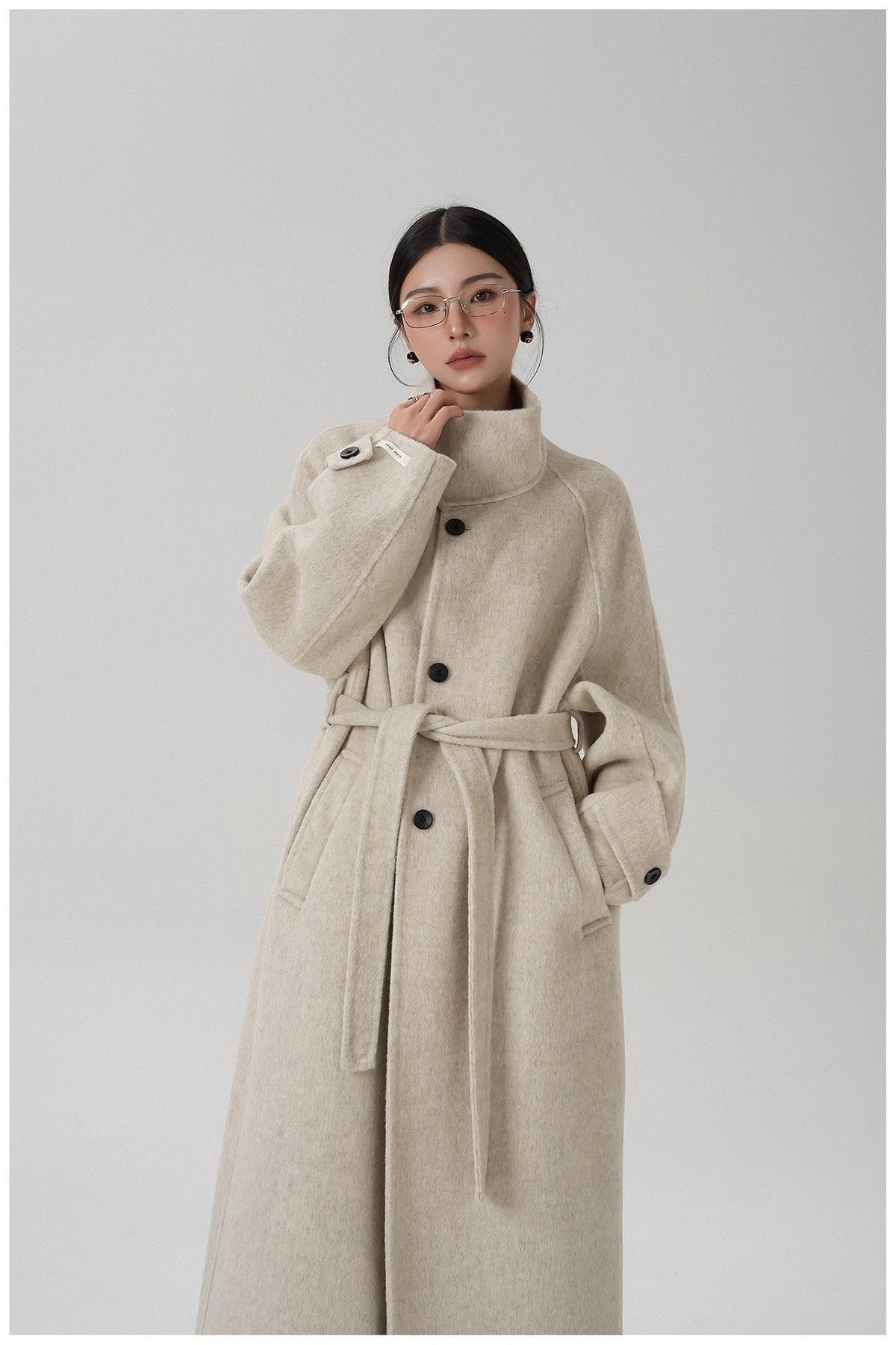 Stand-collar Long Double-faced Wool Coat