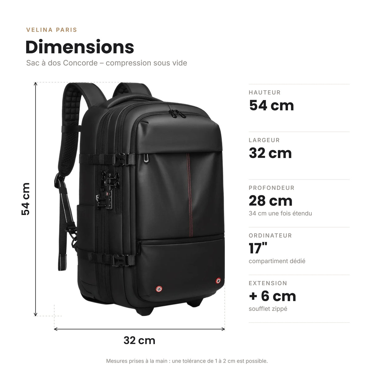 Dimensions du Concorde : 54 × 32 × 28 cm