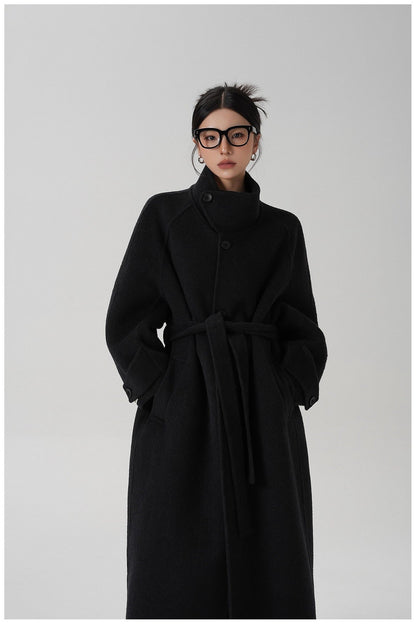 Stand-collar Long Double-faced Wool Coat