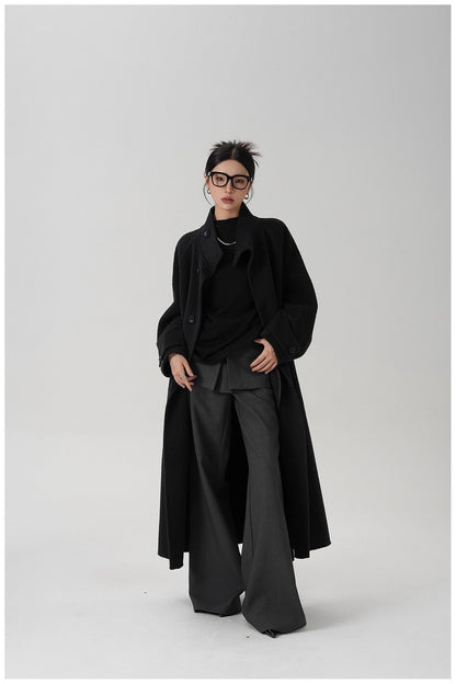 Stand-collar Long Double-faced Wool Coat