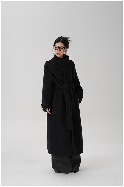 Stand-collar Long Double-faced Wool Coat