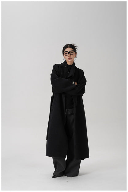 Stand-collar Long Double-faced Wool Coat