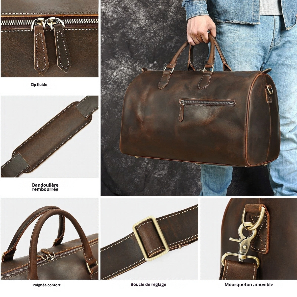 Sac week-end Saint-Germain, détails des finitions – Velina Paris