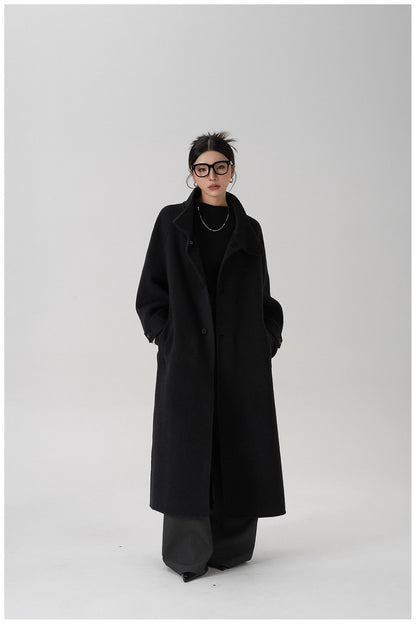 Stand-collar Long Double-faced Wool Coat
