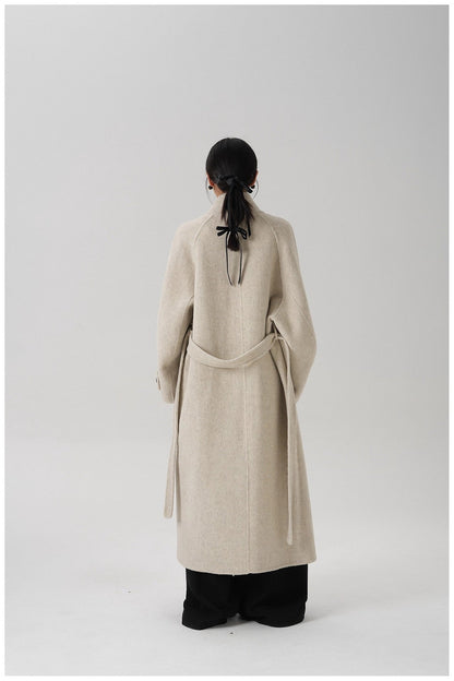 Stand-collar Long Double-faced Wool Coat
