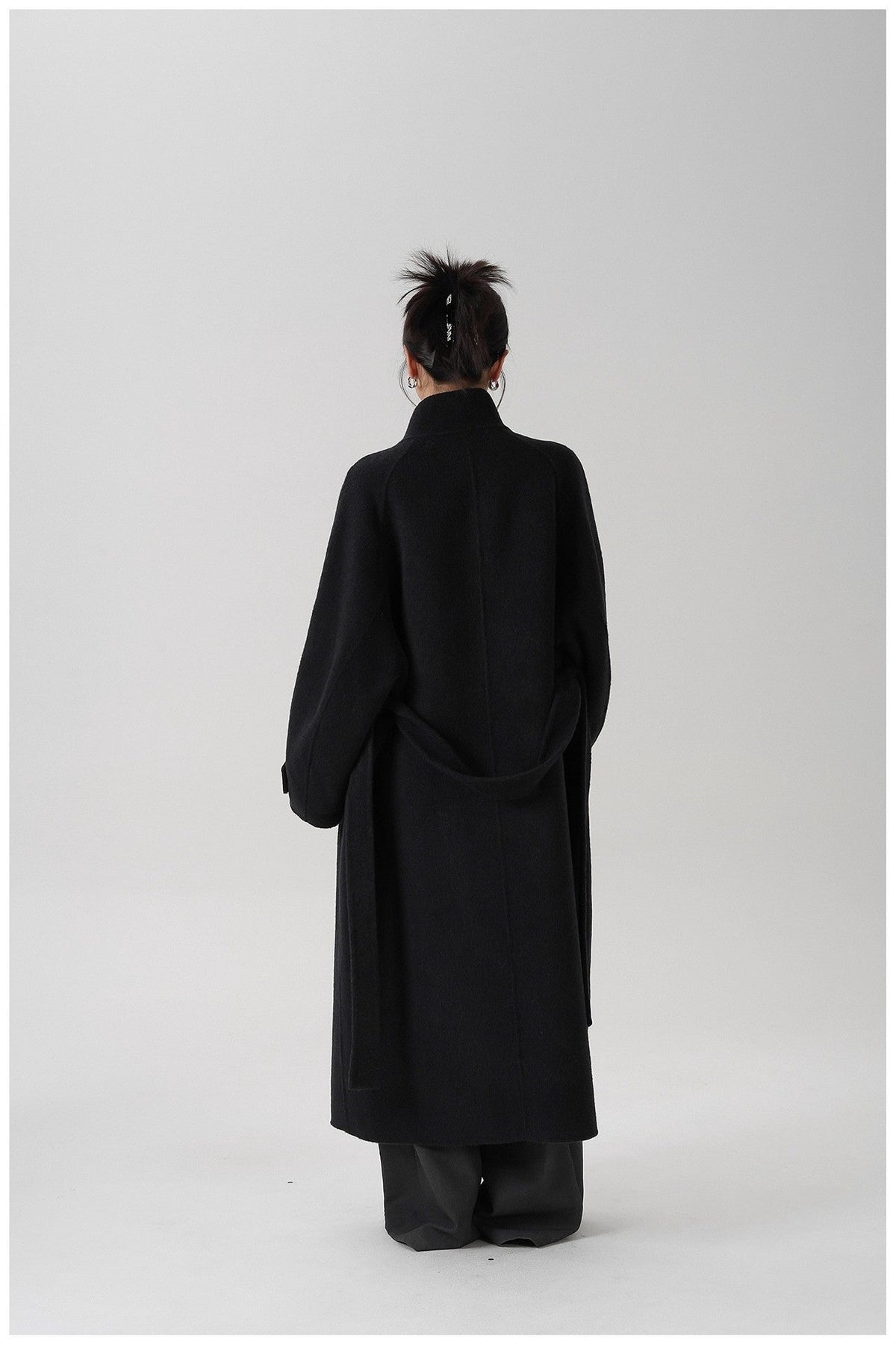 Stand-collar Long Double-faced Wool Coat