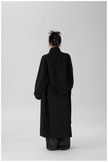 Stand-collar Long Double-faced Wool Coat