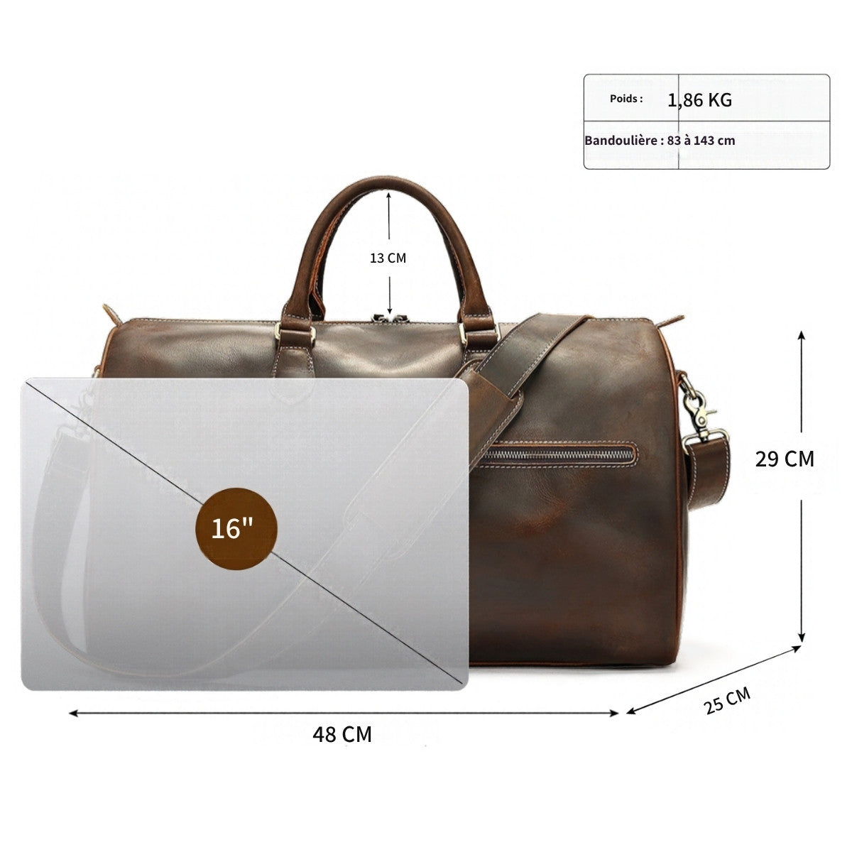 Sac week-end Saint-Germain, dimensions 48 × 29 × 25 cm – Velina Paris