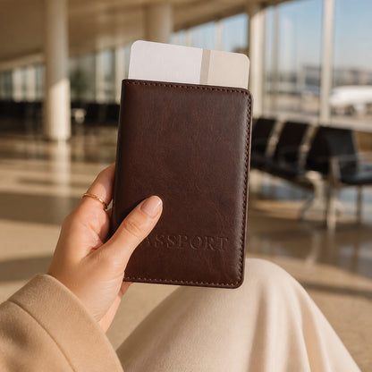 Porte-passeport en similicuir – en voyage