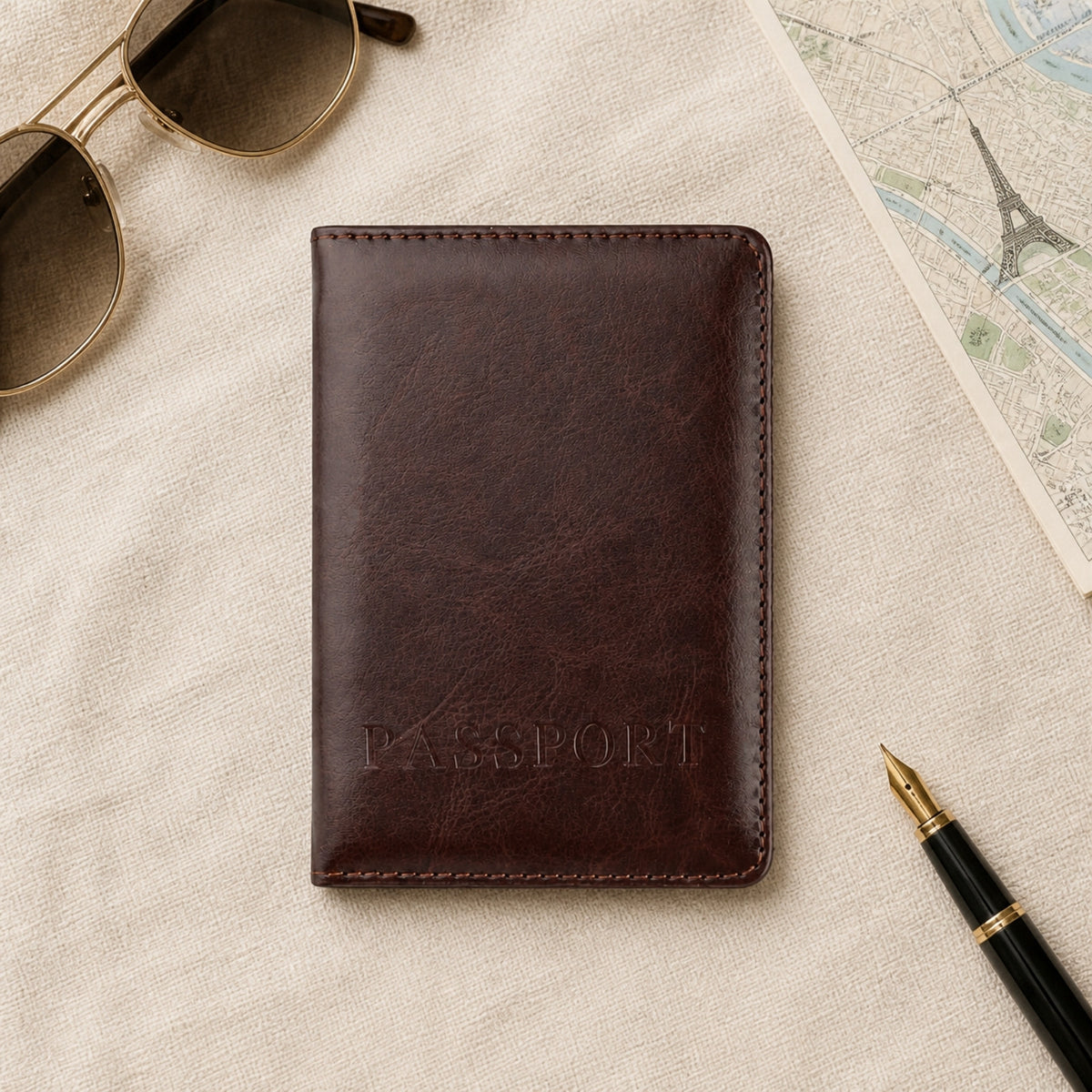 Porte-passeport en similicuir – marron
