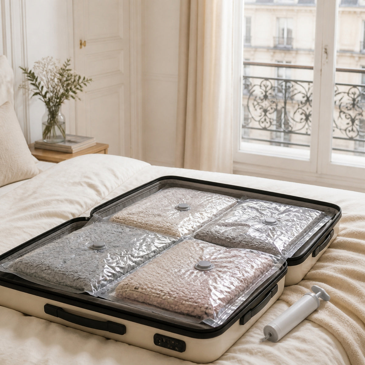 Sacs de compression sous vide avec pompe – dans une valise